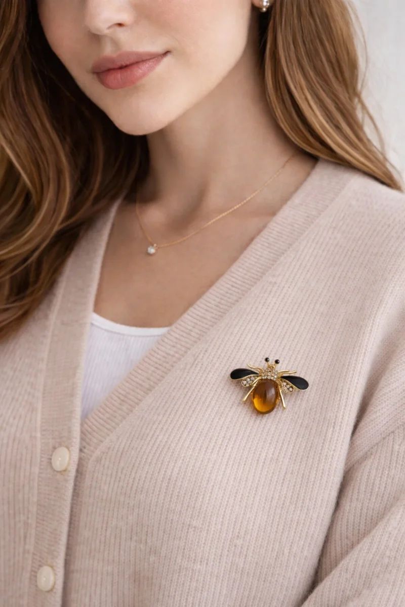 Amber Taşlı Arı Figürlü Broş - 2