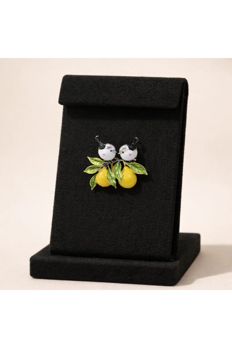 Kuş Figürlü Limon Tasarımlı Broş