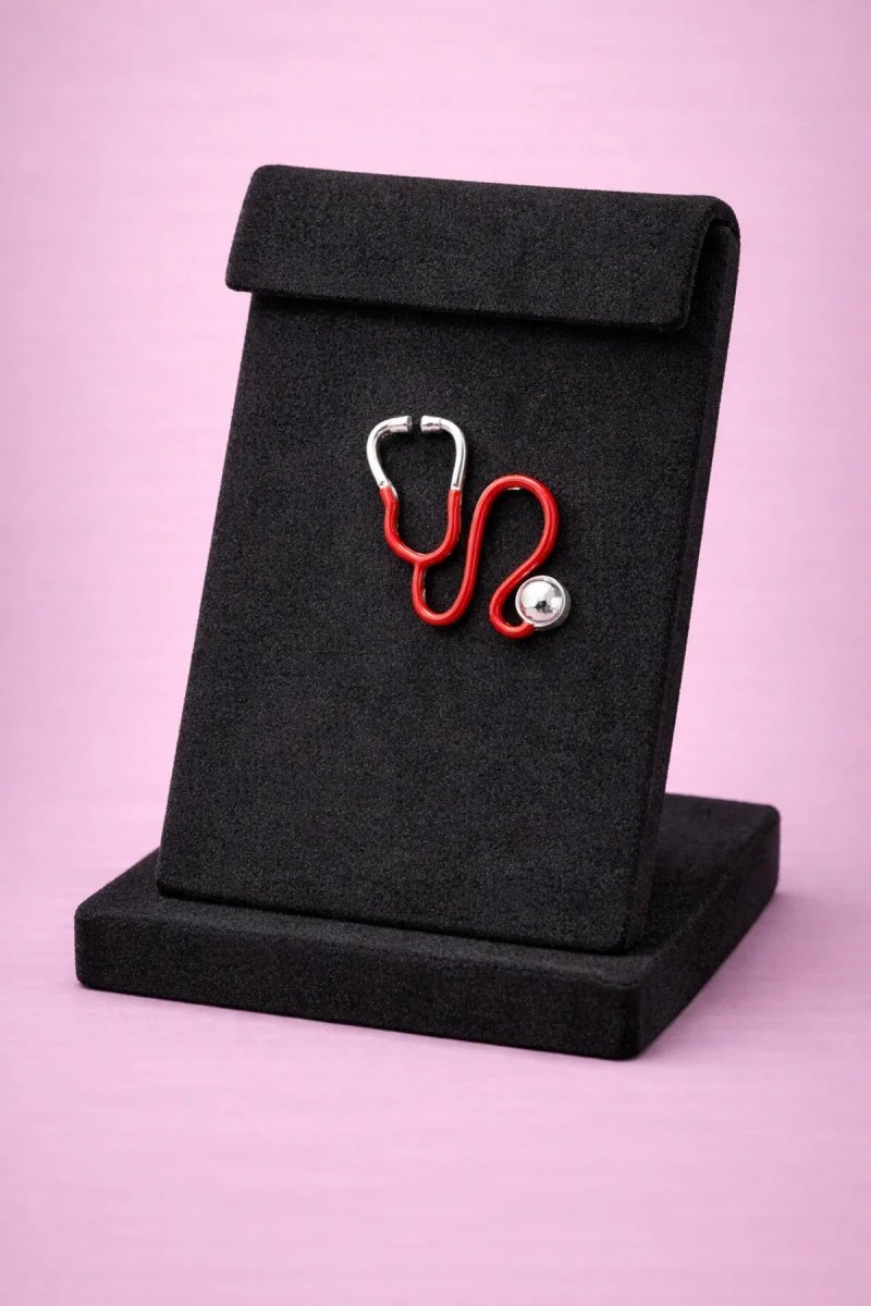 Stetoskop Figürlü Kırmızı Broş
