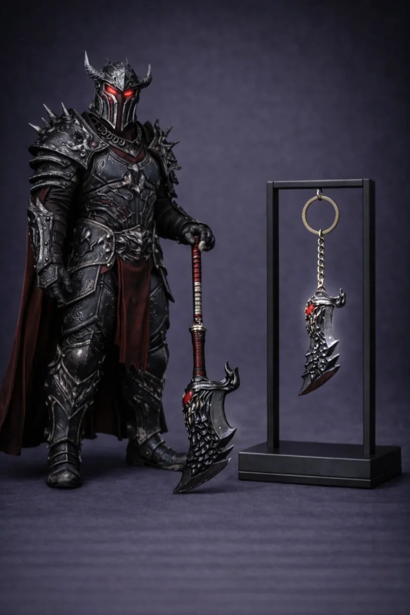 Şövalye Baltası Anahtarlık – Kırmızı Taş Detaylı Metal Koleksiyon Anahtarlık