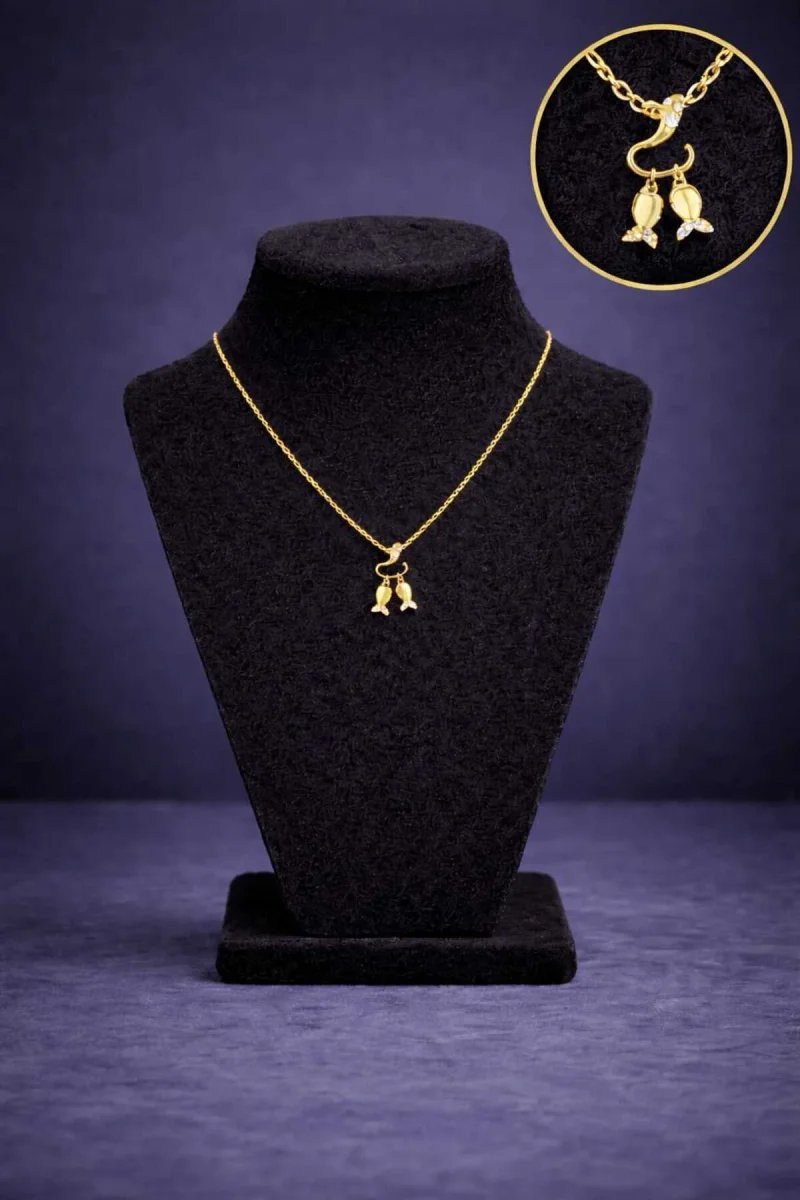 Minimal Taşlı Balık Figürlü Gold Kolye