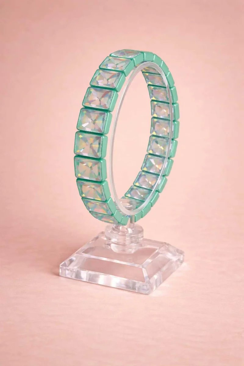 Mavi Kare Kesim Kristal Taşlı Kadın Bileklik