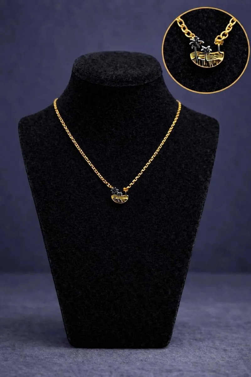 Minimal Tropik Palmiye Figürlü Gold Kolye