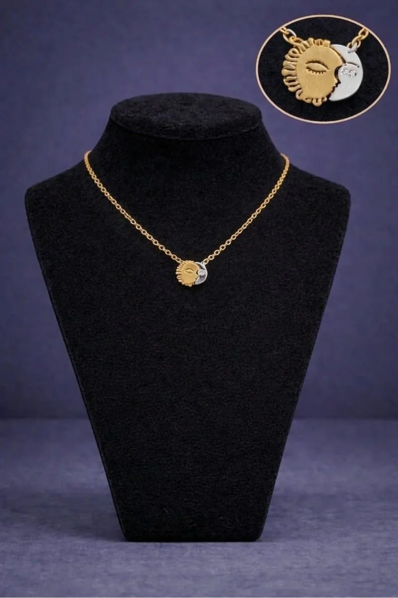 Minimal Güneş Ve Ay Figürlü Gold Kolye