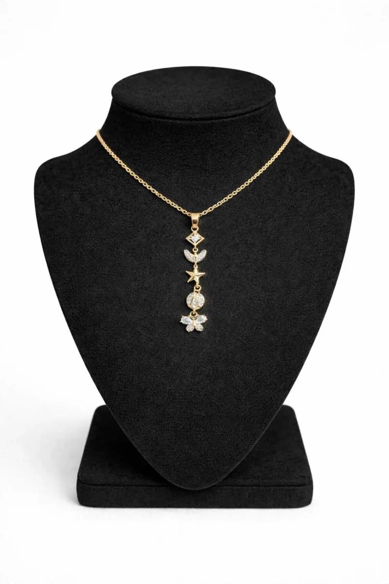 Yıldız Ve Kelebek Figürlü Taşlı Tasarım Charm Kolye